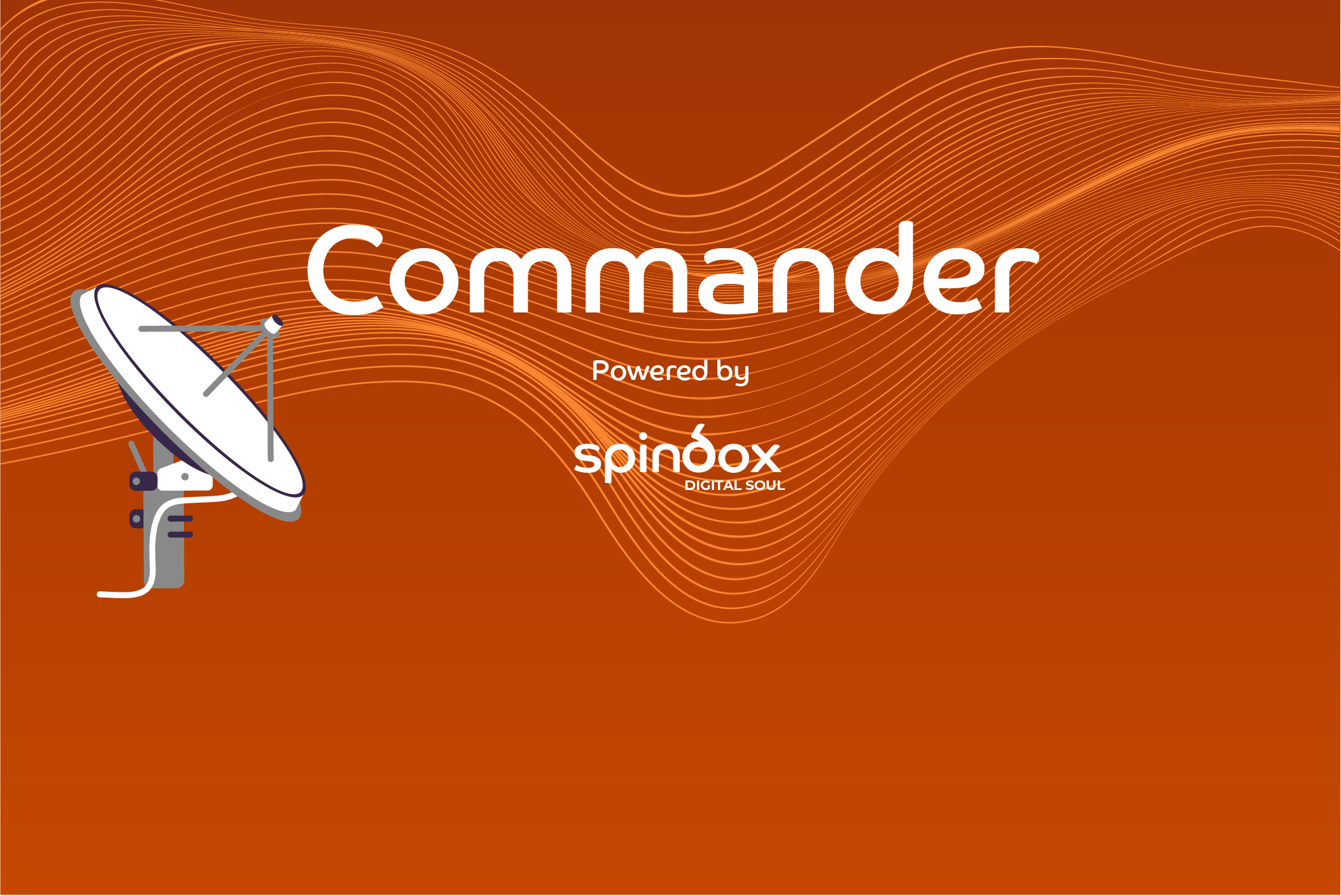 megafono con scritta COMMANDER powered by Spindox _ sfondo arancione con onde in sospensione