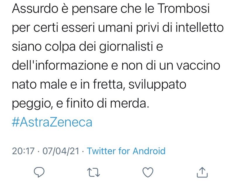 Tweet con sentiment molto negativo