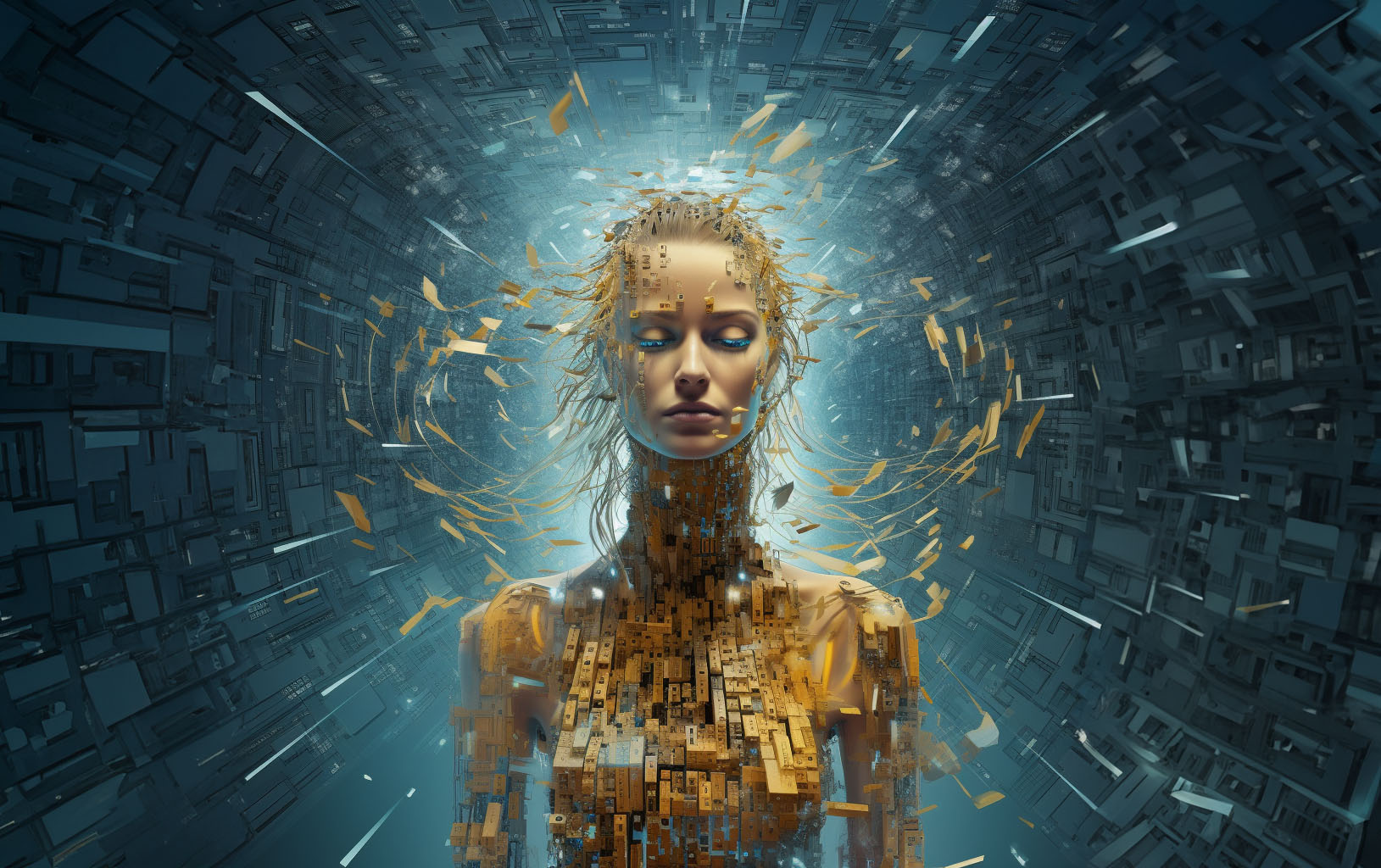 ai faust copia ragazza il cui corpo è formato da pezzi meccanici, immagine generata con l'intelligenza artificiale